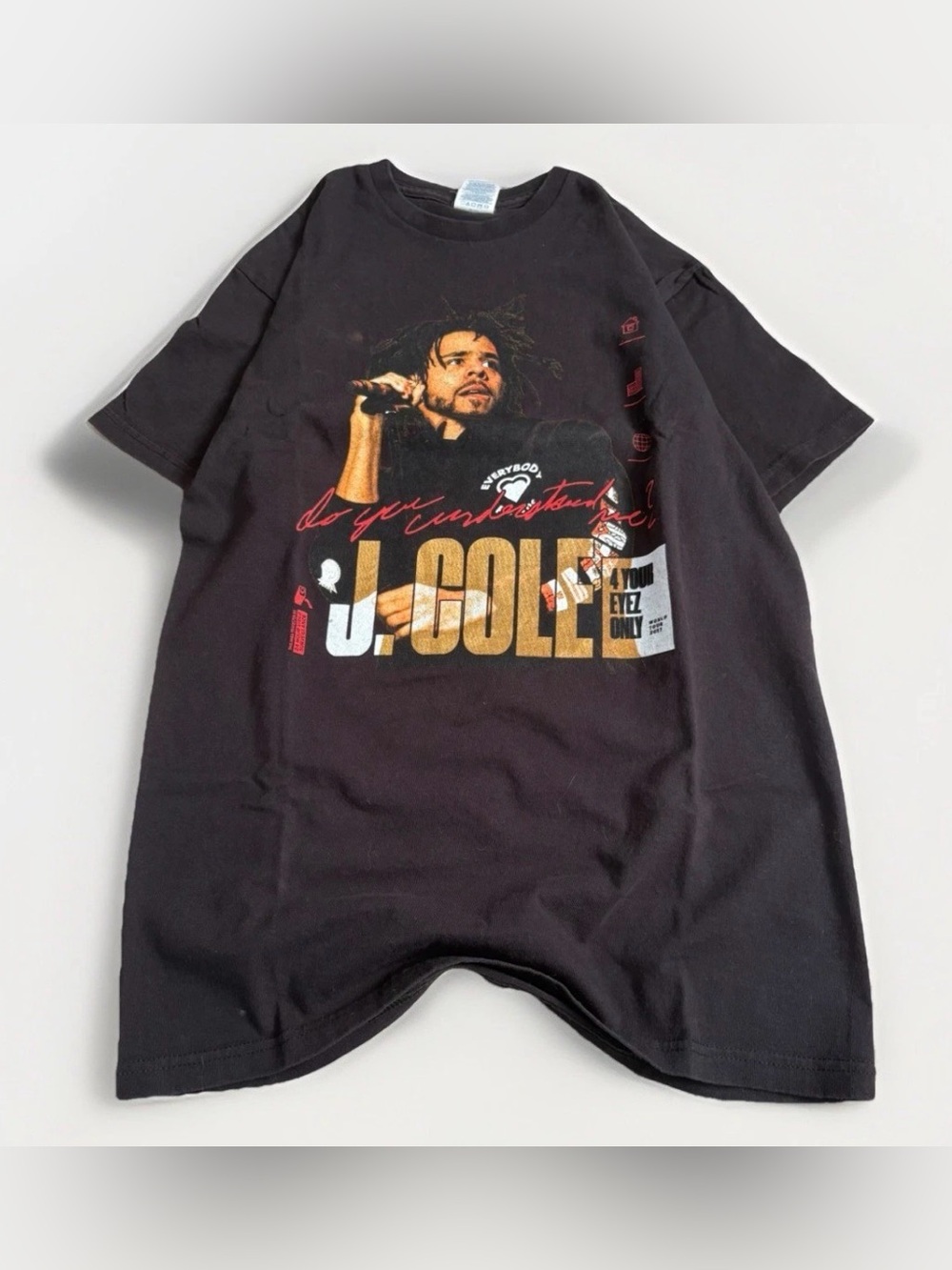 J. Cole Black Graphic T-Shirt Size Medium Rap Tee Black Front & Back Print